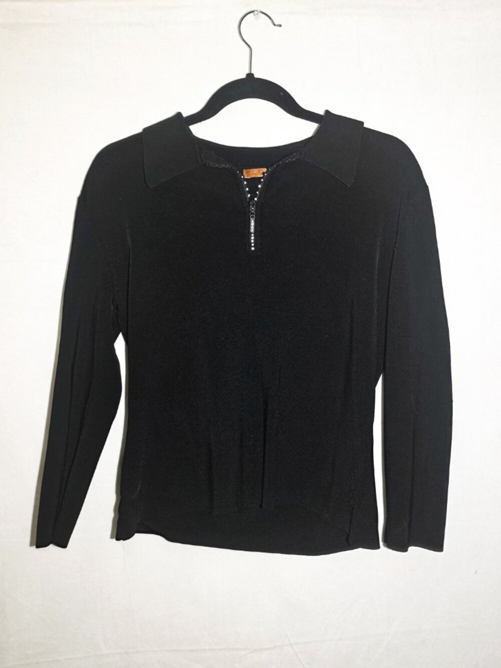 Belldini Black Ribbed Knit Quarter Zip Long Sleev Polo Sweater Top Size XL